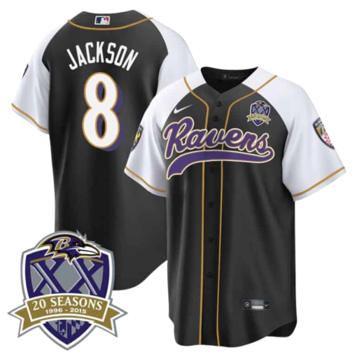 Men’s Ravens 20th Season Patch Baseball Jersey – All Stitched